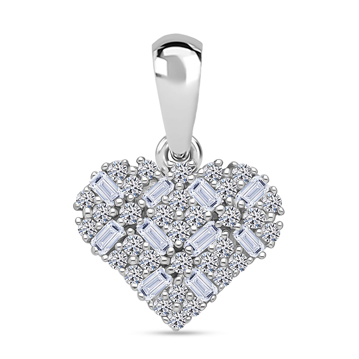 LUXURIANT Lab Grown Diamond Cluster Heart Pendant in Rhodium Overlay Sterling Silver 0.25 Ct. (SI-GH) 8482991 0