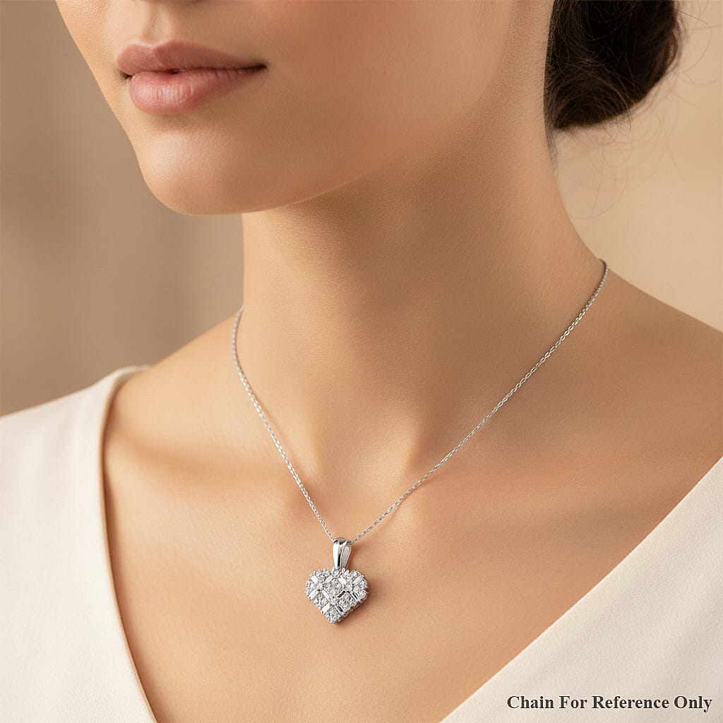 Luxuriant SI-GH Lab Grown Diamond Cluster Heart Pendant in Rhodium Overlay Sterling Silver