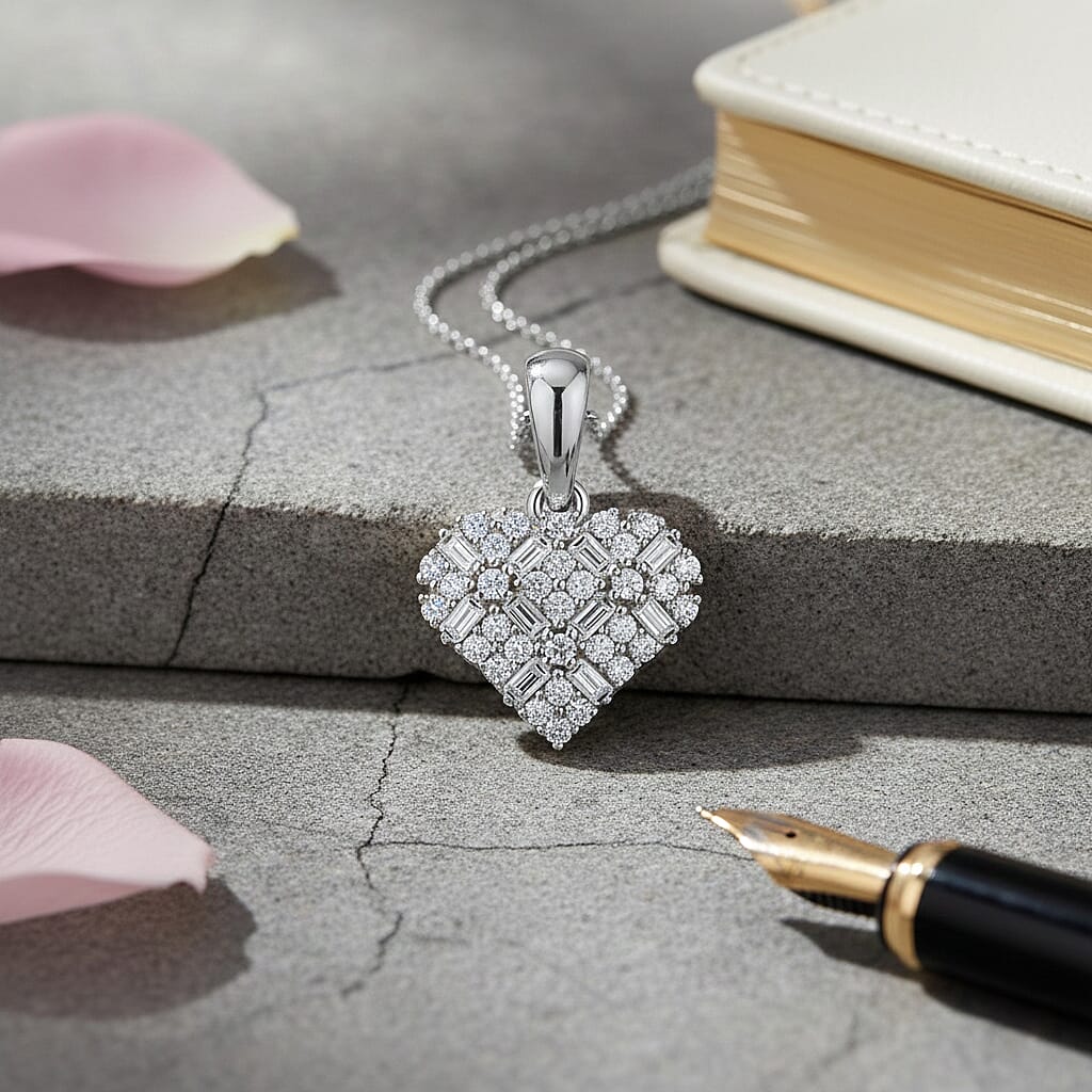 LUXURIANT Lab Grown Diamond Cluster Heart Pendant in Rhodium Overlay Sterling Silver 0.25 Ct. (SI-GH) 8482991 3