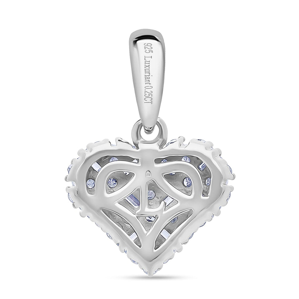 Luxuriant SI-GH Lab Grown Diamond Cluster Heart Pendant in Rhodium Overlay Sterling Silver