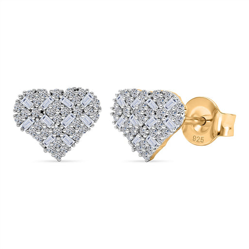 Luxuriant - Lab Grown Diamond (SI-G-H) Cluster Heart Push Post Earring in 18K Vermeil Yellow Gold Plated Sterling Silver