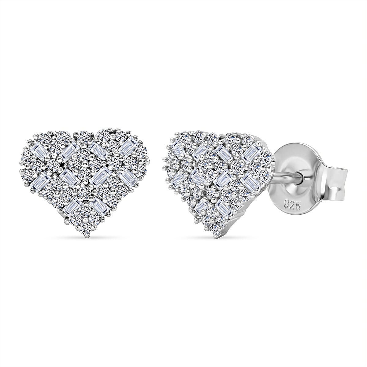 LUXURIANT Lab Grown Diamond Cluster Heart Push Post Earring in Rhodium Overlay Sterling Silver (SI-GH) 8483024 0