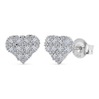 Luxuriant SI-GH Lab Grown Diamond Cluster Heart Push Post Earring in Rhodium Overlay Sterling Silver