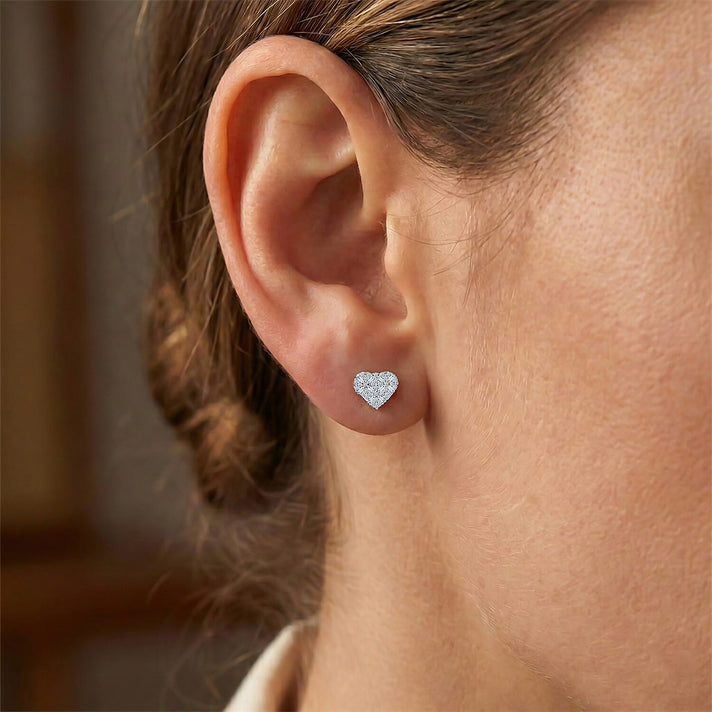 LUXURIANT Lab Grown Diamond Cluster Heart Push Post Earring in Rhodium Overlay Sterling Silver (SI-GH) 8483024 2