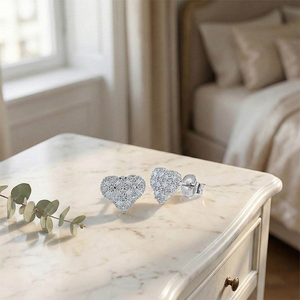 LUXURIANT Lab Grown Diamond Cluster Heart Push Post Earring in Rhodium Overlay Sterling Silver (SI-GH) 8483024 3