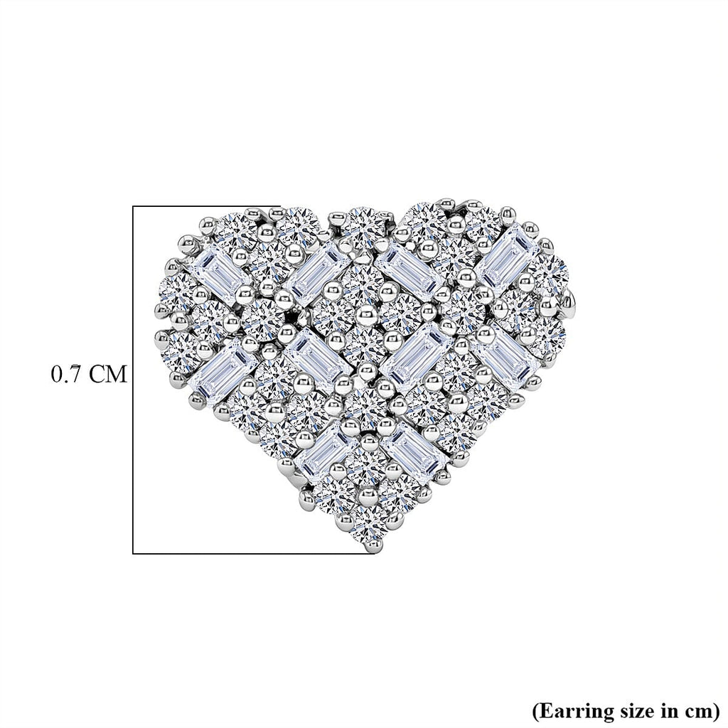 Luxuriant SI-GH Lab Grown Diamond Cluster Heart Push Post Earring in Rhodium Overlay Sterling Silver