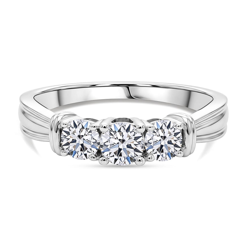 Luxuriant Lab Grown Diamond SI-GH Trilogy Ring in Rhodium Overlay Sterling Silver 1.00 Ct.