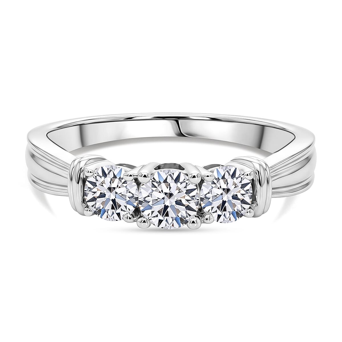 LUXURIANT 1 Ct. Lab Grown Diamond 3-Stone Ring in Rhodium Overlay Sterling Silver (SI-GH ) 8500075 0