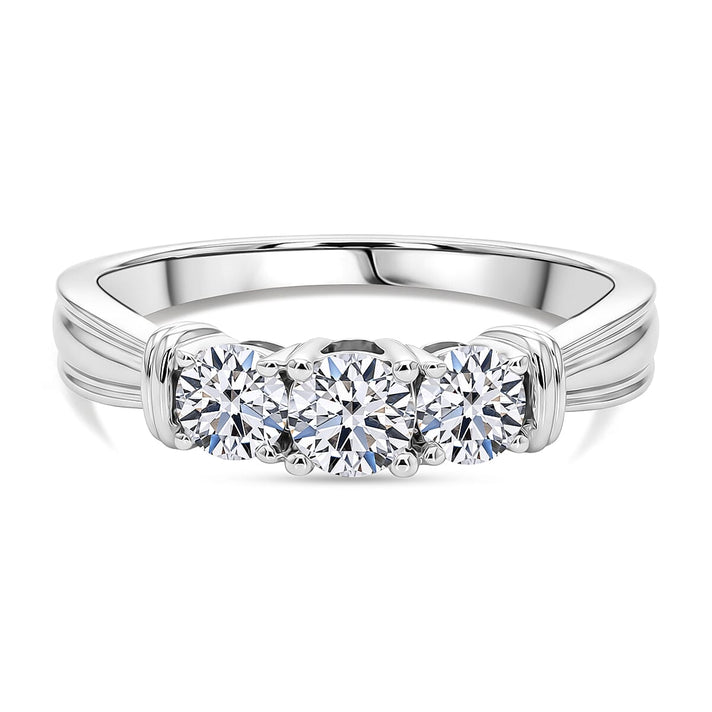 LUXURIANT 1 Ct. Lab Grown Diamond 3-Stone Ring in Rhodium Overlay Sterling Silver (SI-GH ) 8500075 1