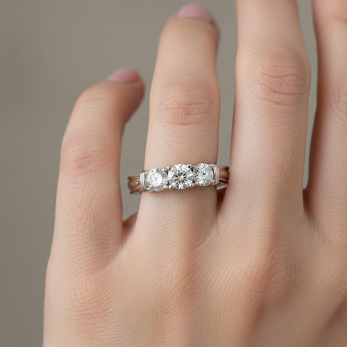 LUXURIANT 1 Ct. Lab Grown Diamond 3-Stone Ring in Rhodium Overlay Sterling Silver (SI-GH ) 8500075 2