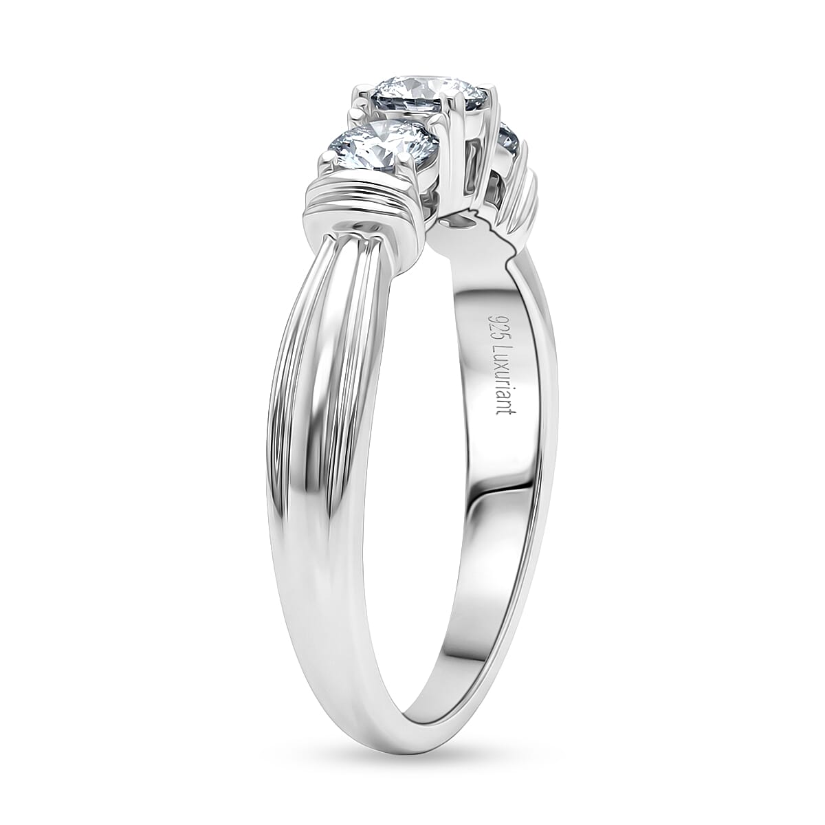 LUXURIANT 1 Ct. Lab Grown Diamond 3-Stone Ring in Rhodium Overlay Sterling Silver (SI-GH ) 8500075 4
