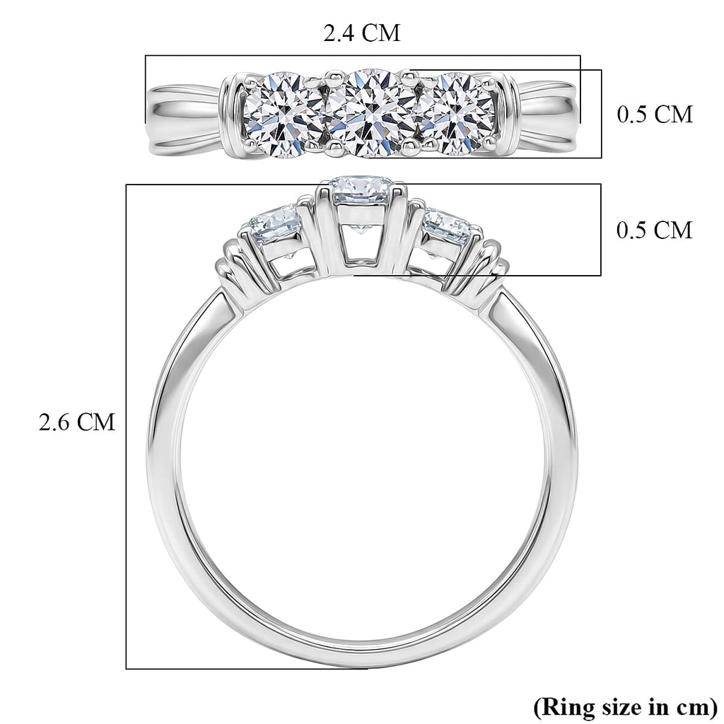 Luxuriant Lab Grown Diamond SI-GH Trilogy Ring in Rhodium Overlay Sterling Silver 1.00 Ct.