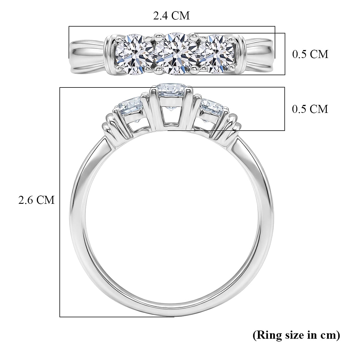 LUXURIANT 1 Ct. Lab Grown Diamond 3-Stone Ring in Rhodium Overlay Sterling Silver (SI-GH ) 8500075 6