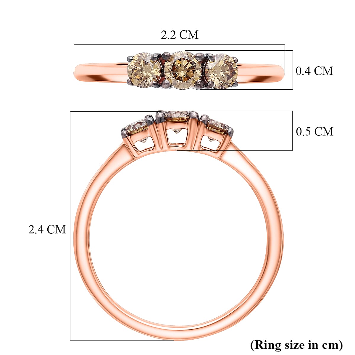 NY Close Out- LUXURIANT 0.5 Ct. Lab Grown Champagne Diamond Trilogy Ring in 18K Vermeil Rose Gold Over Sterling Silver (SI) 8485239 6