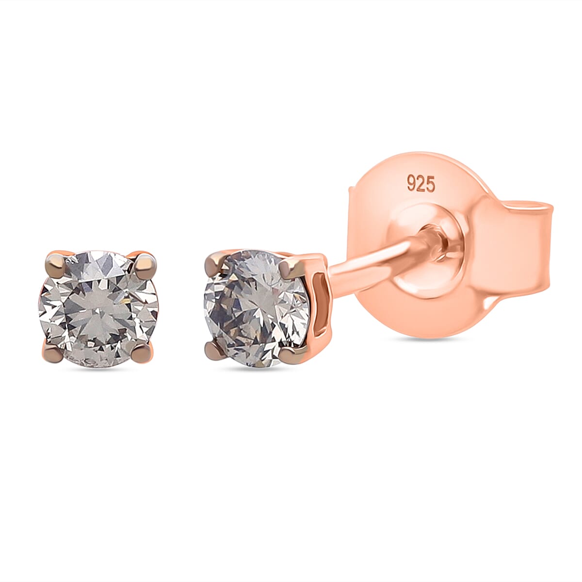LUXURIANT Lab Grown Champagne Diamond Solitaire Stud Push Post Earring in 18K Vermeil Rose Gold Over Sterling Silver 8485233 0