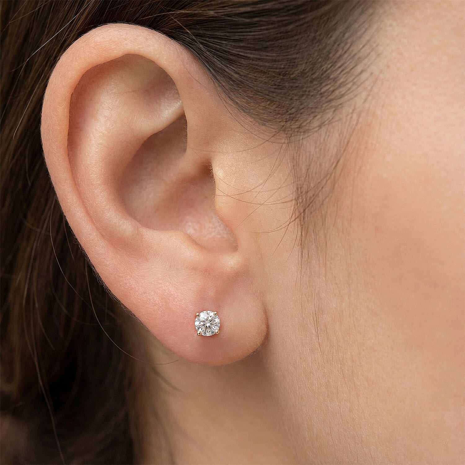 LUXURIANT Lab Grown Champagne Diamond Solitaire Stud Push Post Earring in 18K Vermeil Rose Gold Over Sterling Silver 8485233 2