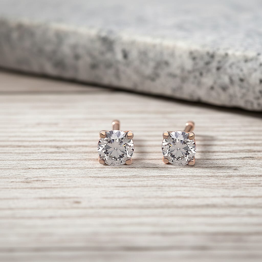 LUXURIANT Lab Grown Champagne Diamond Solitaire Stud Push Post Earring in 18K Vermeil Rose Gold Over Sterling Silver 8485233 3