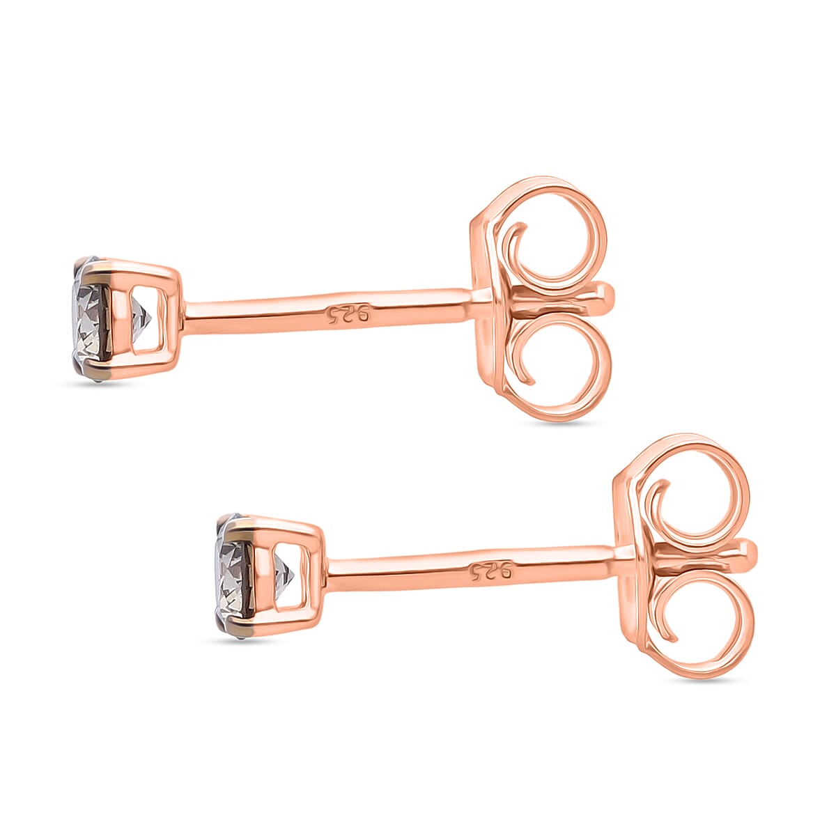 LUXURIANT Lab Grown Champagne Diamond Solitaire Stud Push Post Earring in 18K Vermeil Rose Gold Over Sterling Silver 8485233 4