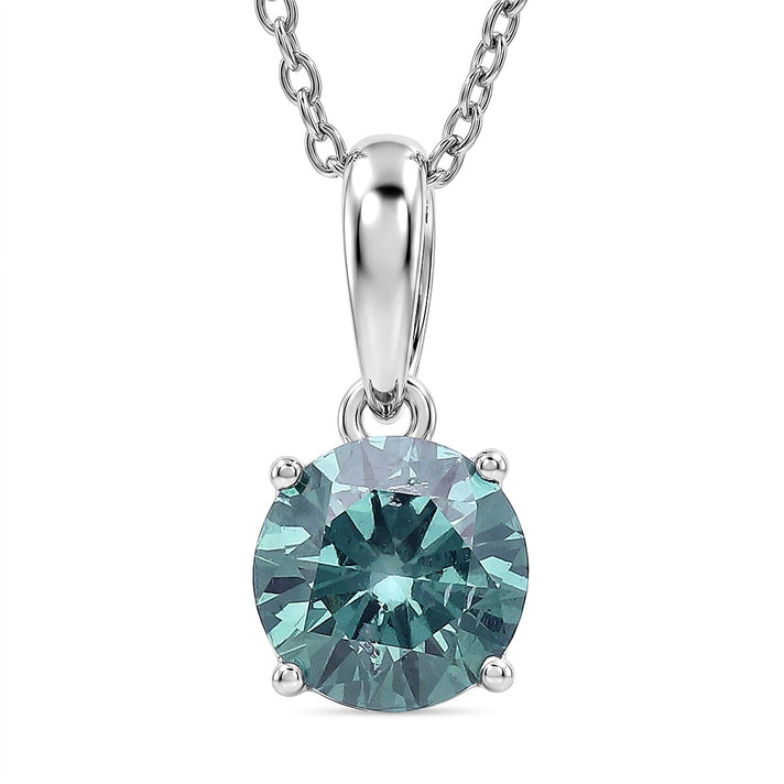 LUXURIANT 1 Ct. Lab Grown Green Diamond Round Solitaire Pendant in Rhodium Overlay Sterling Silver (VS) 8497960 1