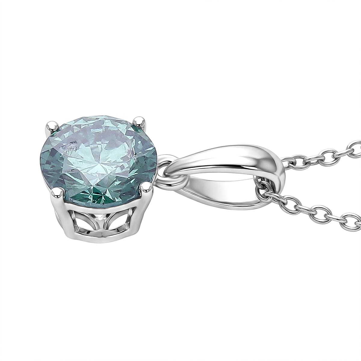 LUXURIANT 1 Ct. Lab Grown Green Diamond Round Solitaire Pendant in Rhodium Overlay Sterling Silver (VS) 8497960 4