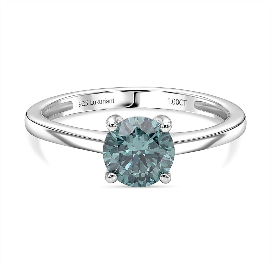 Luxuriant - Lab Grown Green Diamond (VS) Solitaire Ring in Rhodium Overlay Sterling Silver 1.00 Ct.