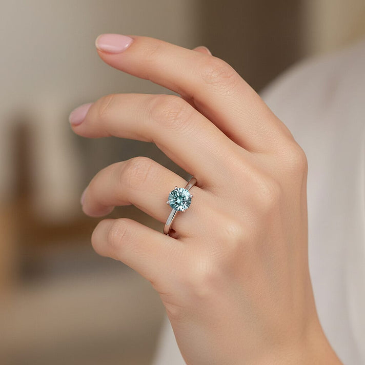 LUXURIANT 1 Ct. Lab Grown Green Diamond Round Cut Solitaire Ring in Rhodium Overlay Sterling Silver (VS) 8497891 2