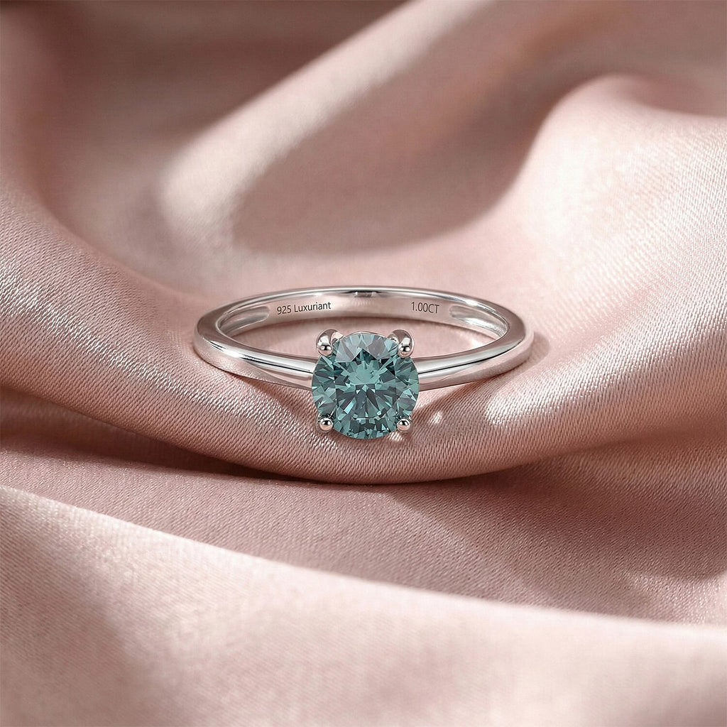 Luxuriant - Lab Grown Green Diamond (VS) Solitaire Ring in Rhodium Overlay Sterling Silver 1.00 Ct.