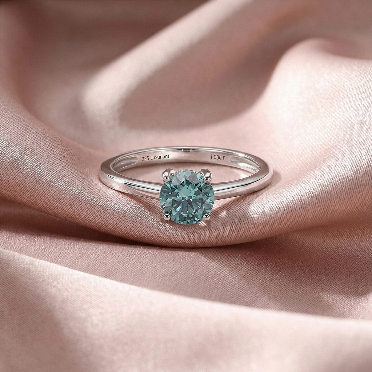 LUXURIANT 1 Ct. Lab Grown Green Diamond Round Cut Solitaire Ring in Rhodium Overlay Sterling Silver (VS) 8497891 3