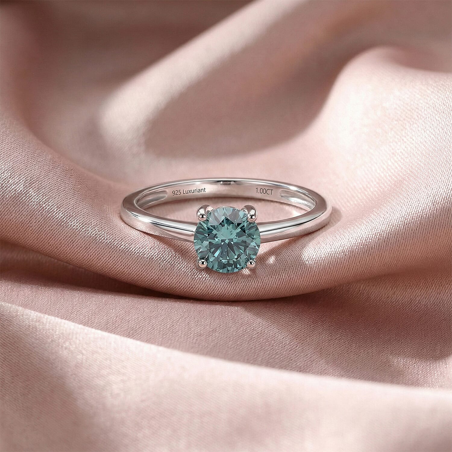 LUXURIANT 1 Ct. Lab Grown Green Diamond Round Cut Solitaire Ring in Rhodium Overlay Sterling Silver (VS) 8497891 3