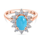 Luxuriant Sleeping Beauty Turquoise & Lab Grown Diamond (SI-GH) Halo Ring in 18K Vermeil Rose Gold Plated Sterling Silver 2.38 Ct.