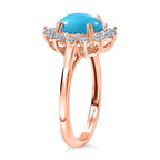 Luxuriant Sleeping Beauty Turquoise & Lab Grown Diamond (SI-GH) Halo Ring in 18K Vermeil Rose Gold Plated Sterling Silver 2.38 Ct.