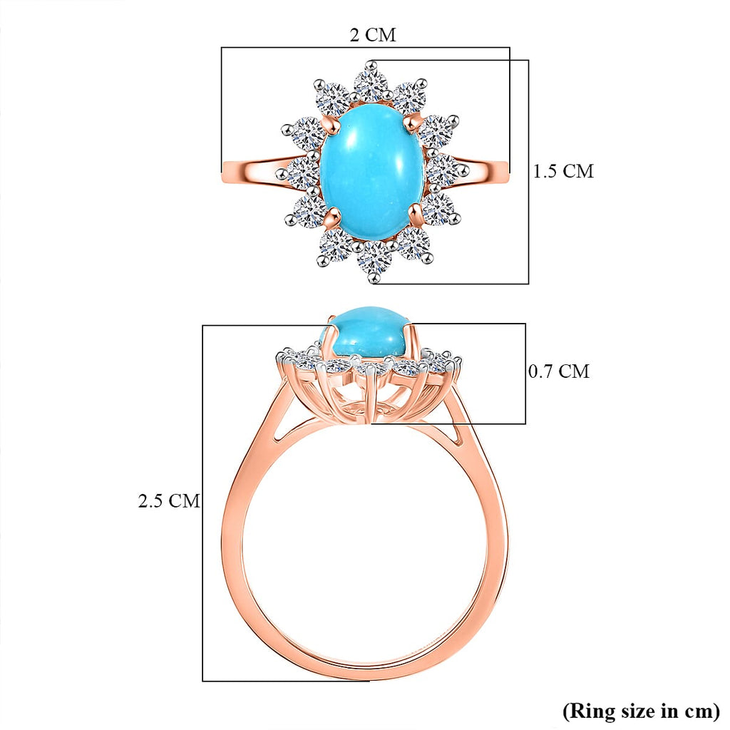 Luxuriant Sleeping Beauty Turquoise & Lab Grown Diamond (SI-GH) Halo Ring in 18K Vermeil Rose Gold Plated Sterling Silver 2.38 Ct.