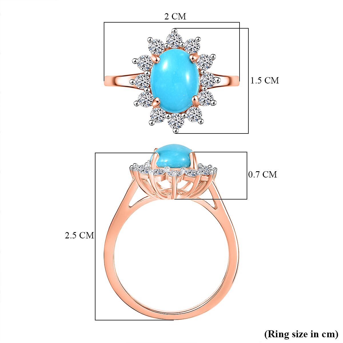 DOORBUSTER DEAL - Luxuriant Sleeping Beauty Turquoise &amp; Lab Grown Diamond (SI/GH) Ring in 18K Vermeil Rose Gold Plated Sterling Silver 2.38 Ct. 8316211 6