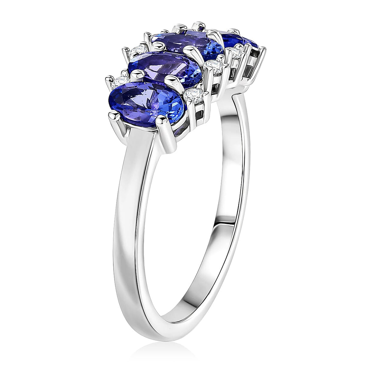 Luxuriant - AAA Tanzanite &amp; Lab Grown Diamond (SI/G-H) 5 Stone Ring in Rhodium Overlay Sterling Silver 1.40 Ct. V32525612 4