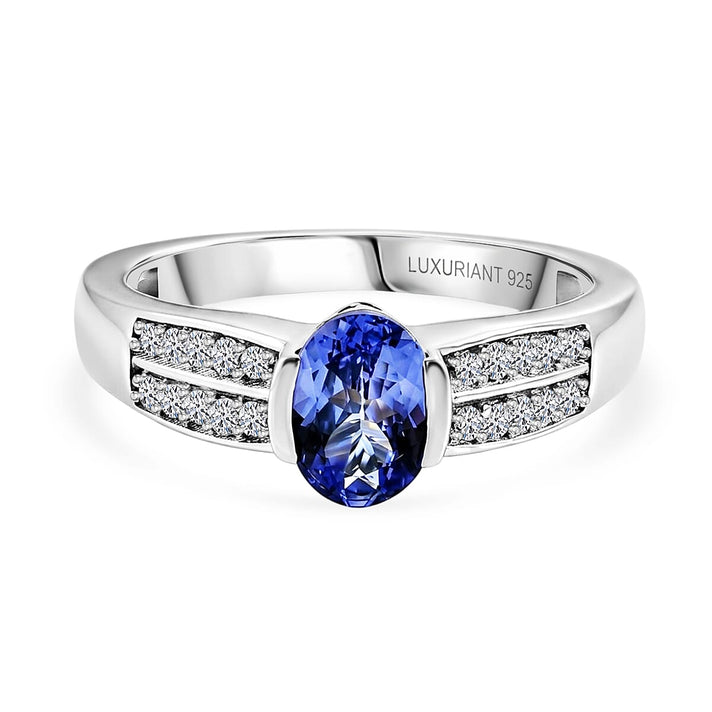 Luxuriant - Tanzanite &amp; Lab Grown Diamond (SI-G-H) Solitaire Ring in Rhodium Overlay Sterling Silver 1.00 Ct. 8572272 1