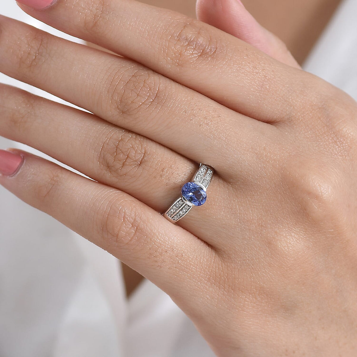 Luxuriant - Tanzanite &amp; Lab Grown Diamond (SI/G-H) Solitaire Ring in Rhodium Overlay Sterling Silver 1.00 Ct. V32525693 2