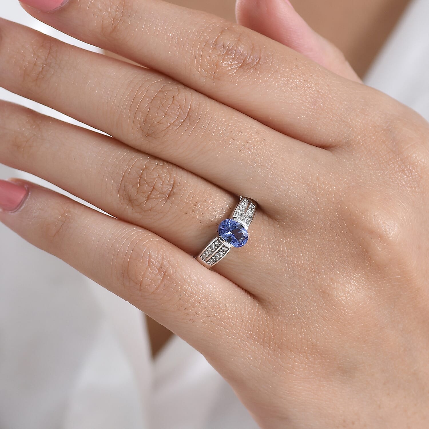 Luxuriant - Tanzanite &amp; Lab Grown Diamond (SI/G-H) Solitaire Ring in Rhodium Overlay Sterling Silver 1.00 Ct. V32525693 2