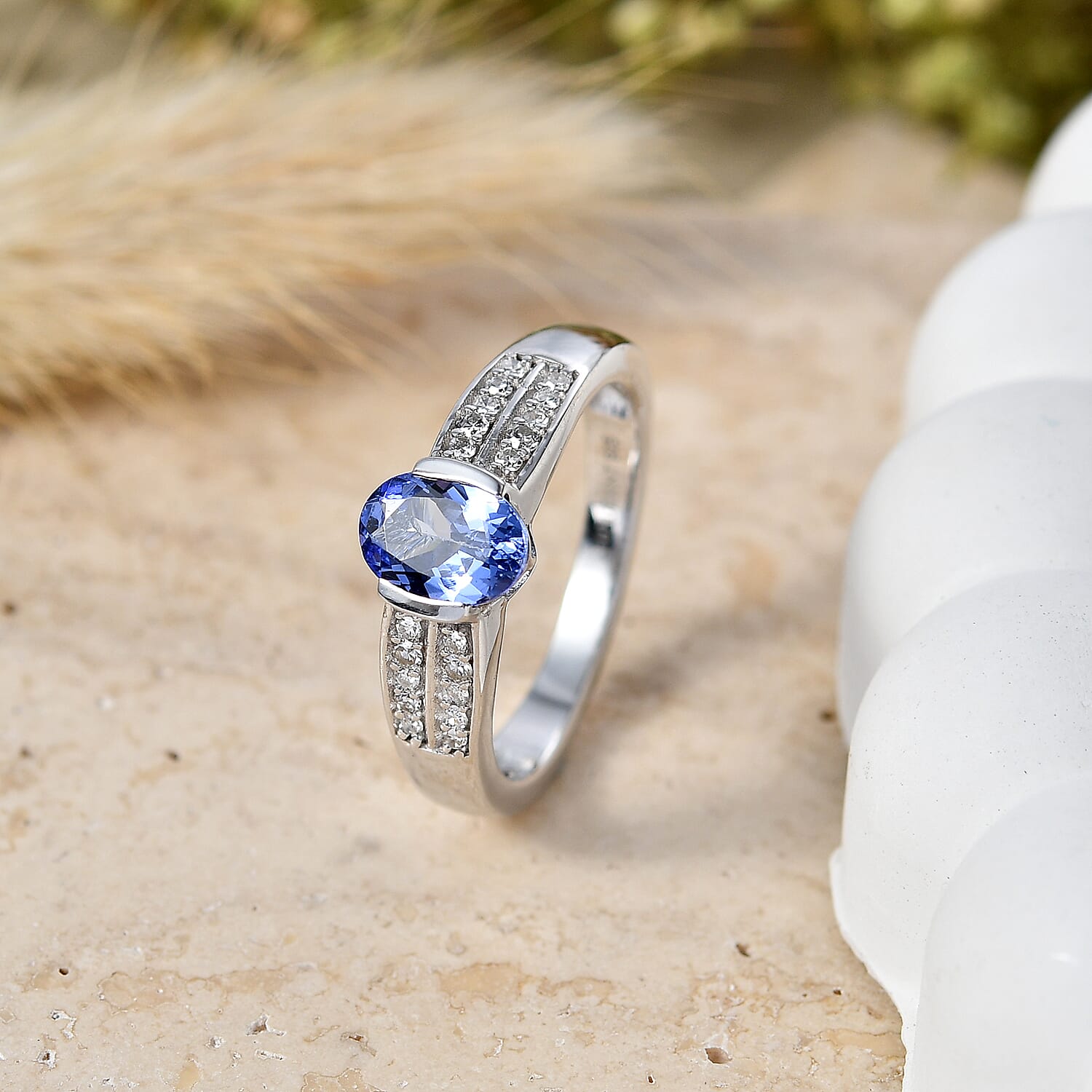 Luxuriant - Tanzanite &amp; Lab Grown Diamond (SI/G-H) Solitaire Ring in Rhodium Overlay Sterling Silver 1.00 Ct. V32525693 3