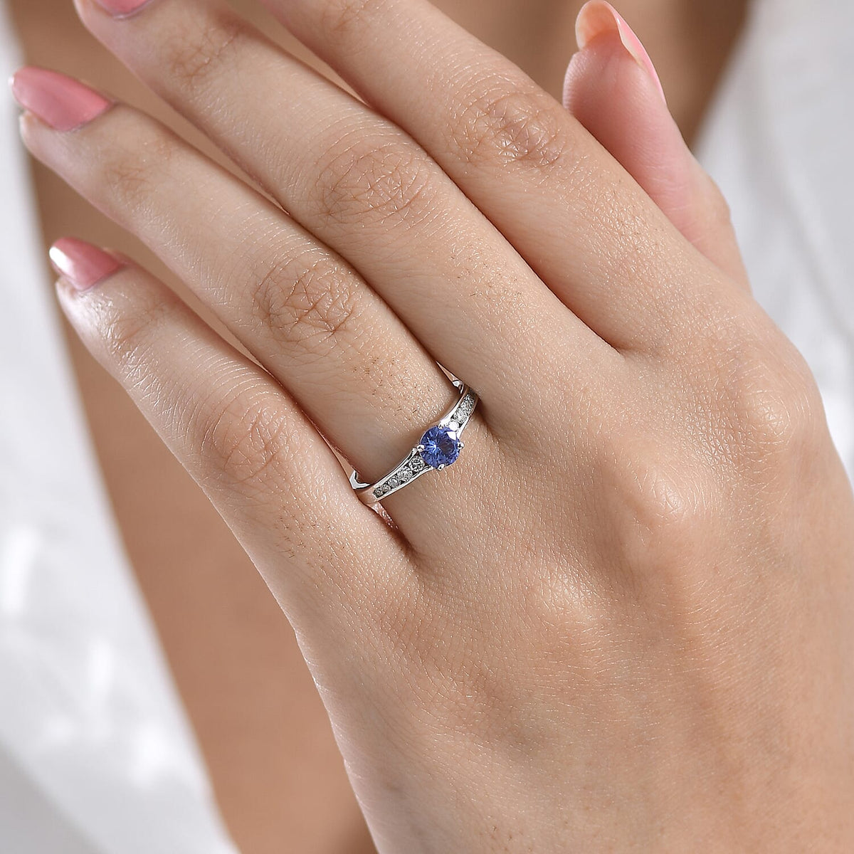 Luxuriant - Tanzanite &amp; Lab Grown Diamond (SI/G-H) Ring in Rhodium Overlay Sterling Silver 0.70 Ct. 8572291 2