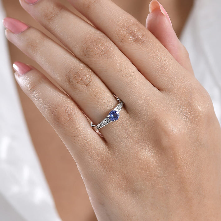 Luxuriant - Tanzanite &amp; Lab Grown Diamond (SI-G-H) Ring in Rhodium Overlay Sterling Silver 0.70 Ct. 8572291 2