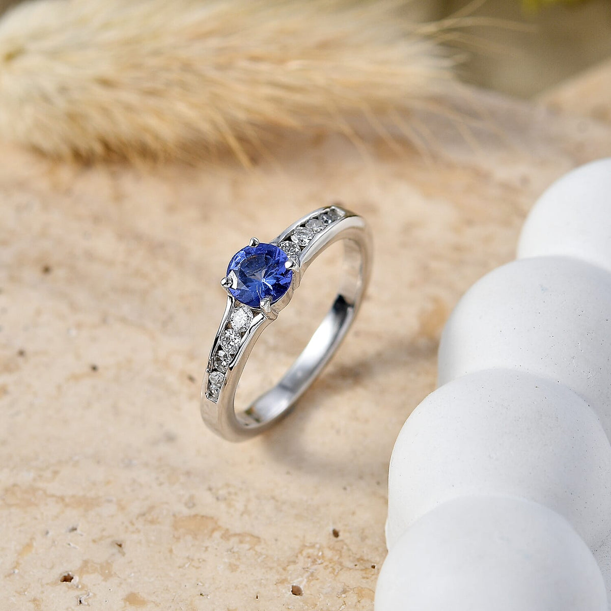 Luxuriant - Tanzanite &amp; Lab Grown Diamond (SI/G-H) Ring in Rhodium Overlay Sterling Silver 0.70 Ct. 8572291 3