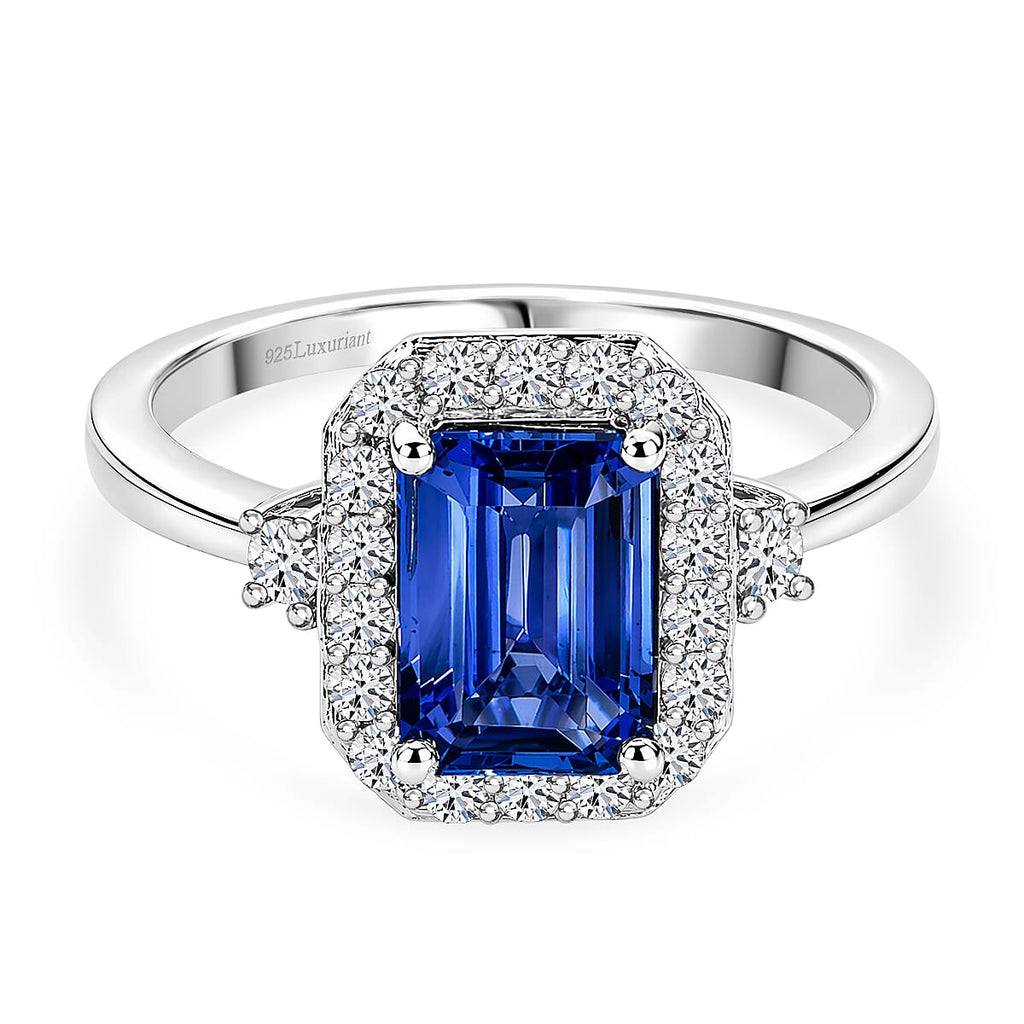 Luxuriant - AAA Tanzanite & Lab Grown Diamond (SI-G-H) Halo Ring in Rhodium Overlay Sterling Silver 2.05 Ct.