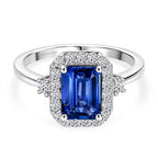 Luxuriant - AAA Tanzanite & Lab Grown Diamond (SI-G-H) Halo Ring in Rhodium Overlay Sterling Silver 2.05 Ct.