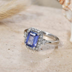 Luxuriant - AAA Tanzanite & Lab Grown Diamond (SI-G-H) Halo Ring in Rhodium Overlay Sterling Silver 2.05 Ct.