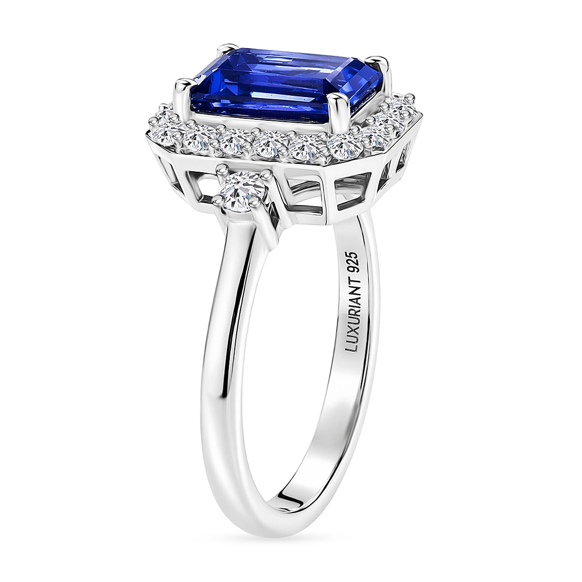Luxuriant - AAA Tanzanite &amp; Lab Grown Diamond (SI/G-H) Halo Ring in Rhodium Overlay Sterling Silver 2.05 Ct. 8573392 4
