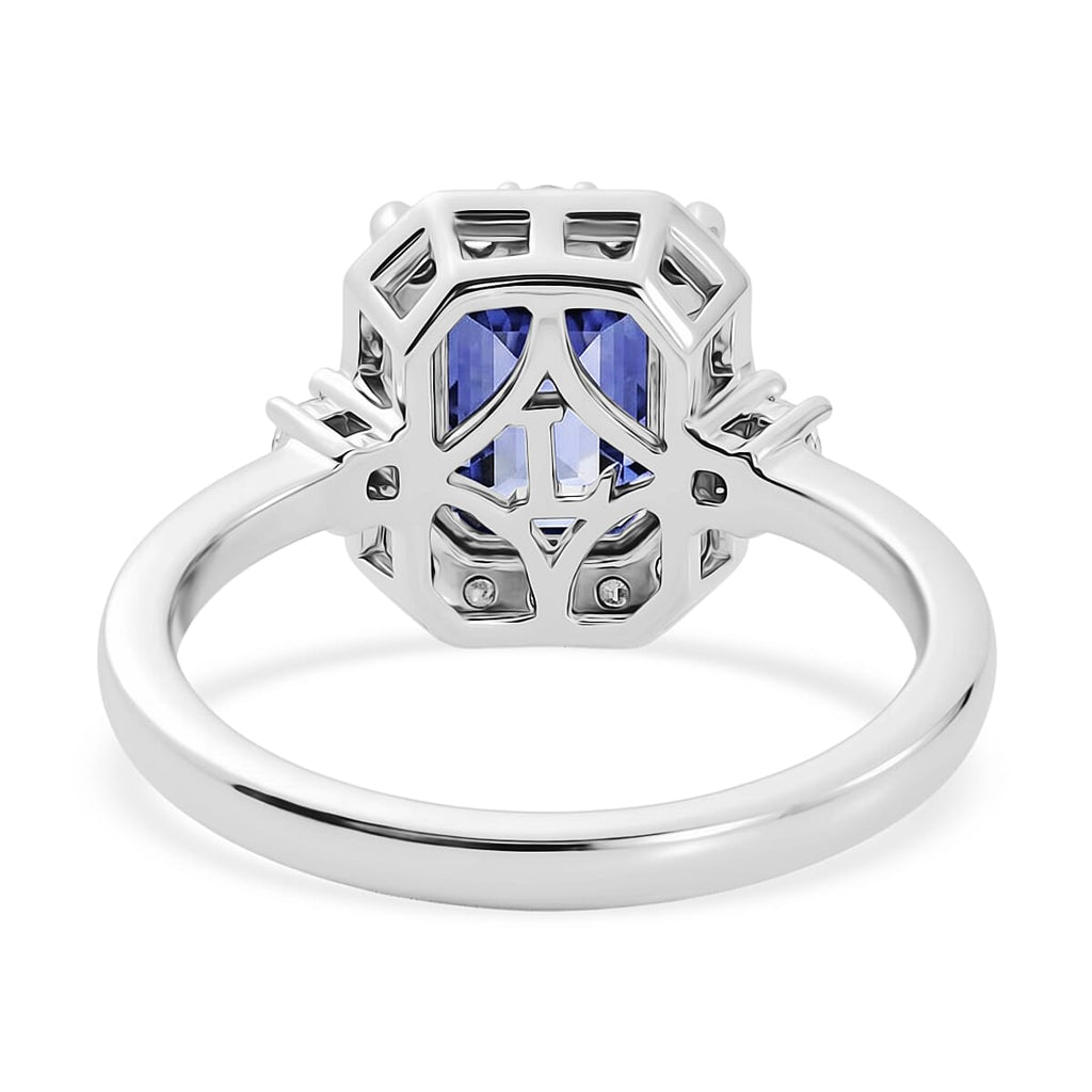 Luxuriant - AAA Tanzanite & Lab Grown Diamond (SI-G-H) Halo Ring in Rhodium Overlay Sterling Silver 2.05 Ct.