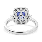 Luxuriant - AAA Tanzanite & Lab Grown Diamond (SI-G-H) Halo Ring in Rhodium Overlay Sterling Silver 2.05 Ct.