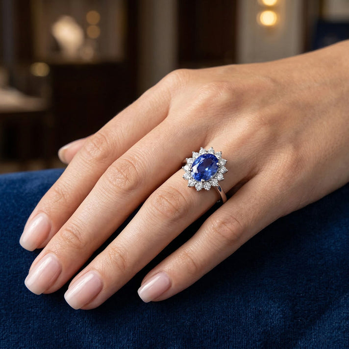 Luxuriant Tanzanite &amp; SI-G-H Lab Grown Diamond Halo Ring in Rhodium Overlay Sterling Silver 1.73 Ct. 8516257 2