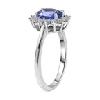 Luxuriant Tanzanite & SI-G-H Lab Grown Diamond Oval Cut Halo Ring in Rhodium Overlay Sterling Silver 1.73 Ct.