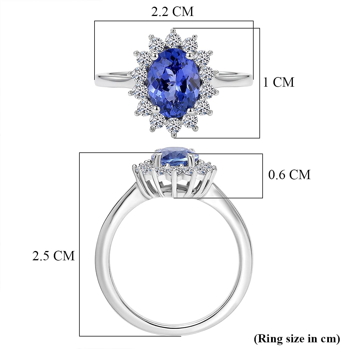 Luxuriant Tanzanite &amp; SI-G/H Lab Grown Diamond Halo Ring in Rhodium Overlay Sterling Silver 1.73 Ct. 8516257 6
